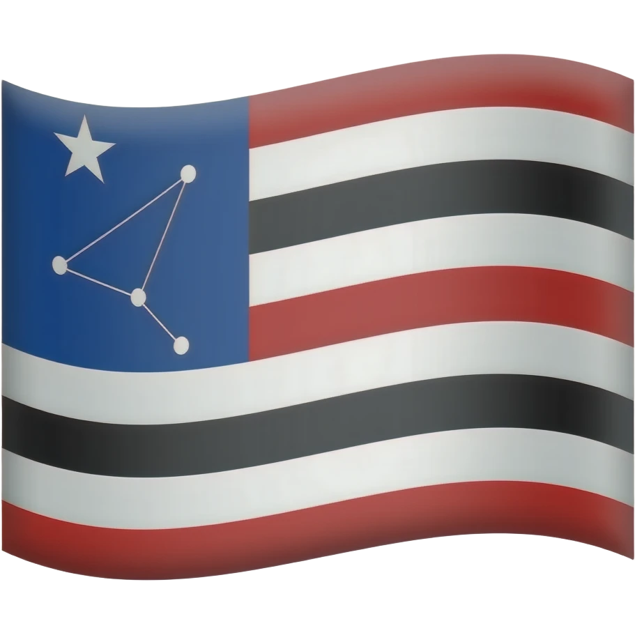possui nove listras horizontais intercaladas nas cores vermelho, branco e preto, representando a mistura das etnias indígena, branca e negra. No canto superior esquerdo, há um cantão azul com uma estrela branca representando a Beta da constelação de Escorpião. emoji
