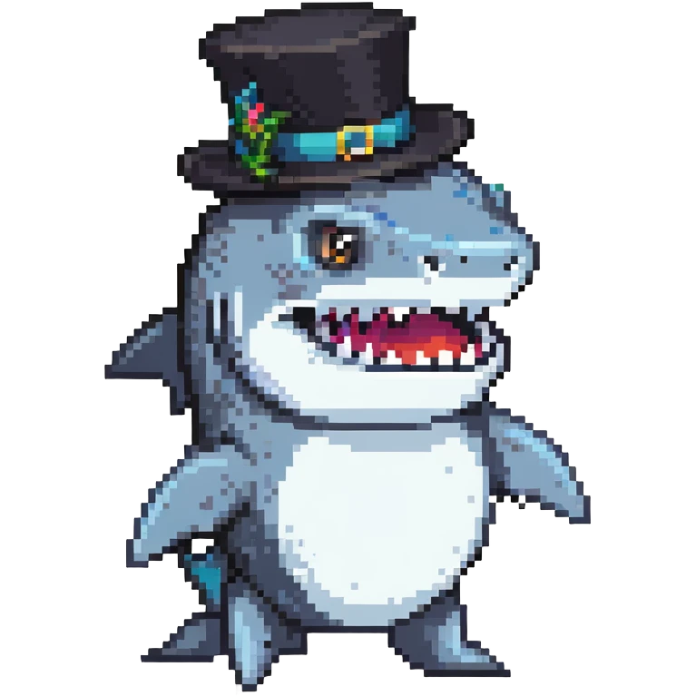 cartoon shark with black top hat emoji