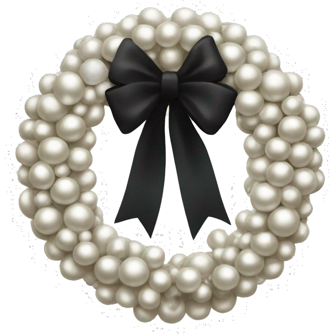 A Christmas wreath designed like a circle of pearls with a tiny black bow. emoji