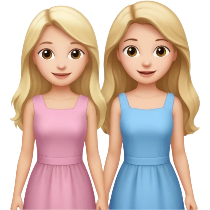 happy blonde girl in light blue dress and long hair brunette girl in light pink dress pride and prejudice emoji