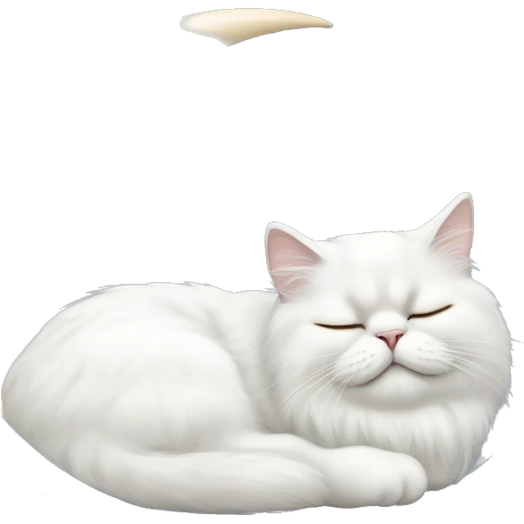 White Persian cat sleeping on crescent moon  emoji