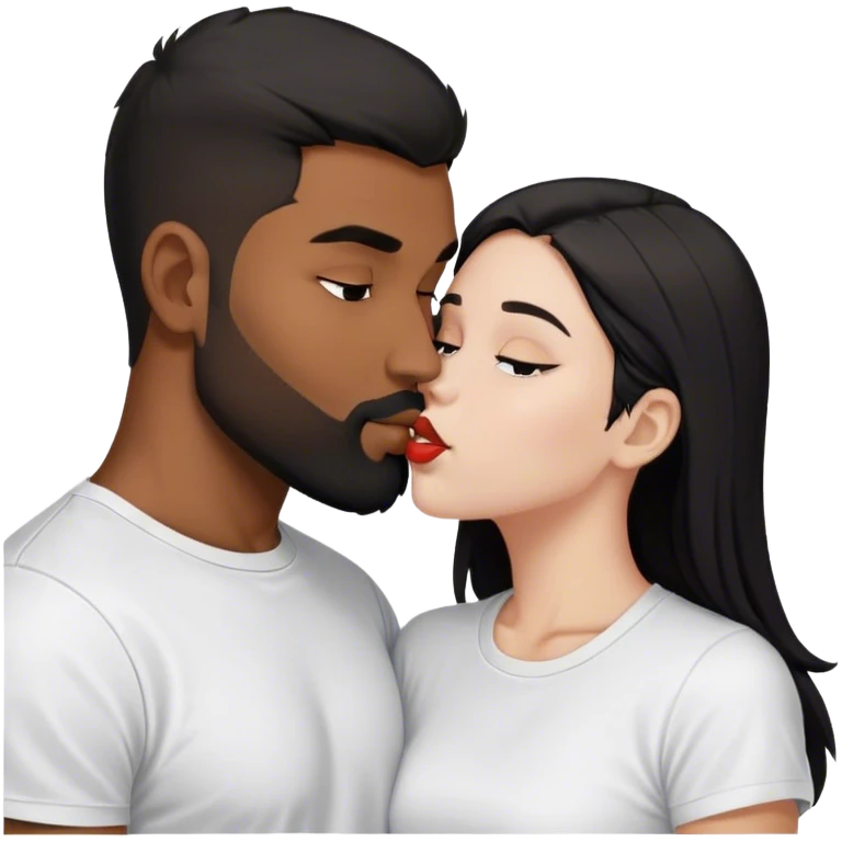 brown skinned man with black short hair and black short beard with white tshirt kissing white girl with long brunette hair in white tshirt emoji