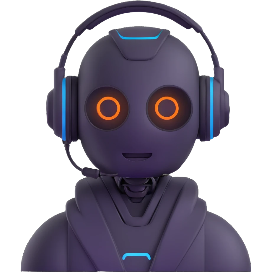 Robot customer service representative with headset in chat interface emoji