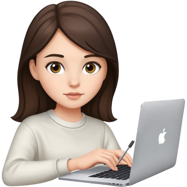 Brunette Girl, studying in macbook  emoji