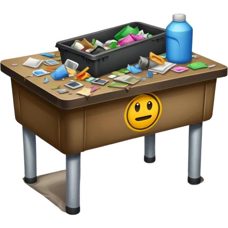 very dirty table with trash emoji