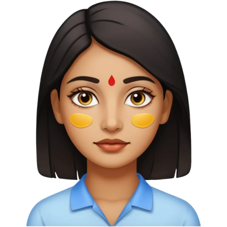 make an emoticon of a woman that has gel-like under eye patches of skincare of transparent color and make the woman slightly indian with only skintone and hair and no other such element and make the patches slightly bigger emoji