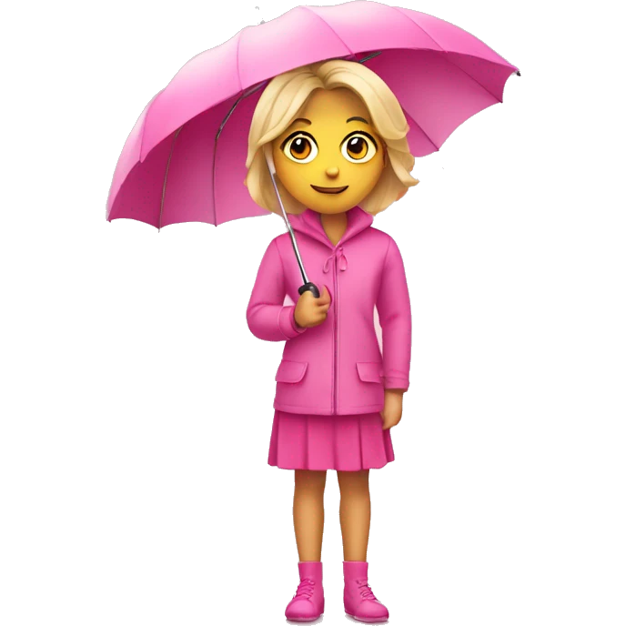 Blond girl holding pink umbrella in pink outfit emoji