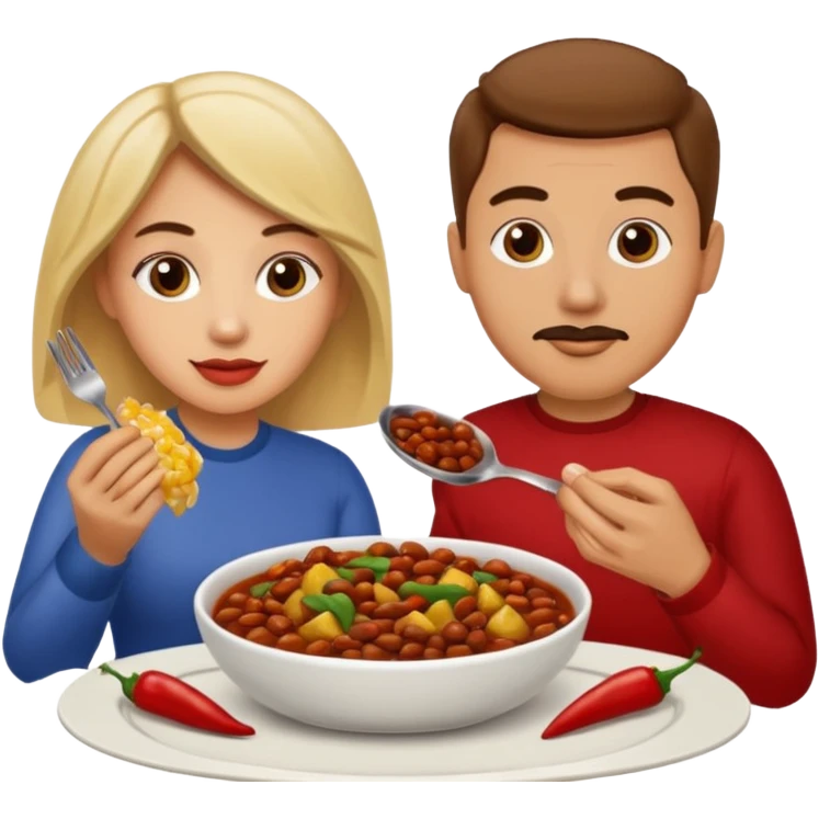 ligth couple having dinner of chili, beans and potatoes emoji