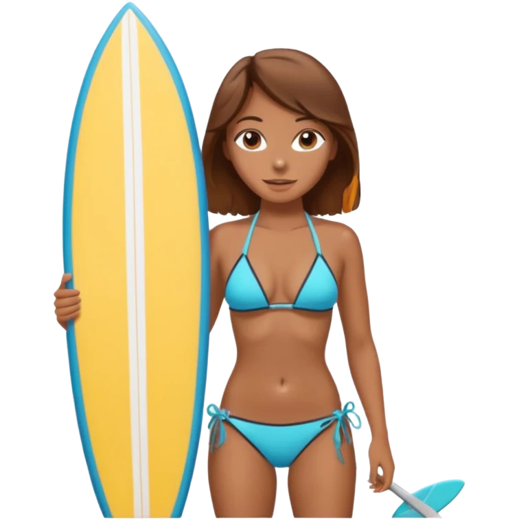 girl brown hair in bikini with surfboard emoji
