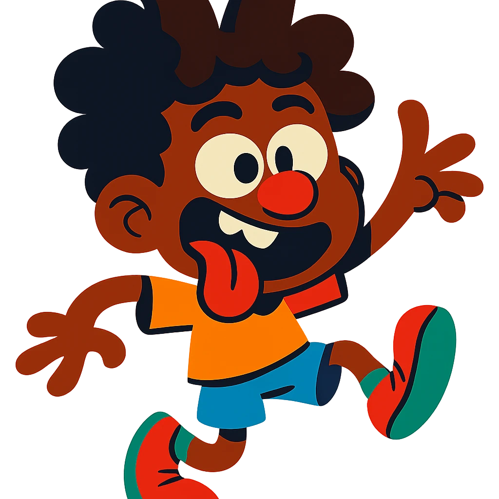 black boy with big, unruly curls, exaggerated features, fun and silly cartoon style, vibrant colors emoji