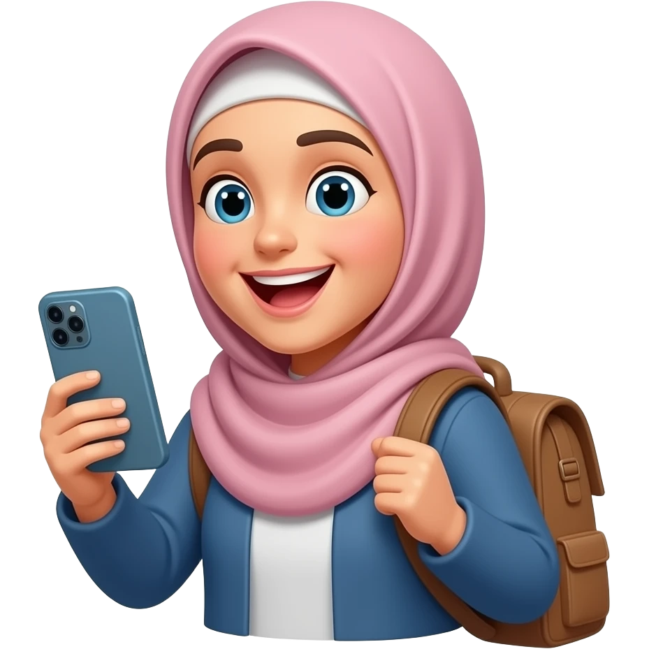 a hijabi person super excited + travelling emoji