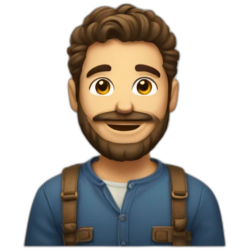 hombre gordo con pelo canoso y barba pintando un cuadro emoji
