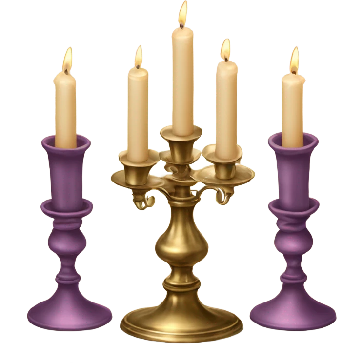 brass vintage candlestick for three candles with big candles and velvet ribbon tied in a bow emoji