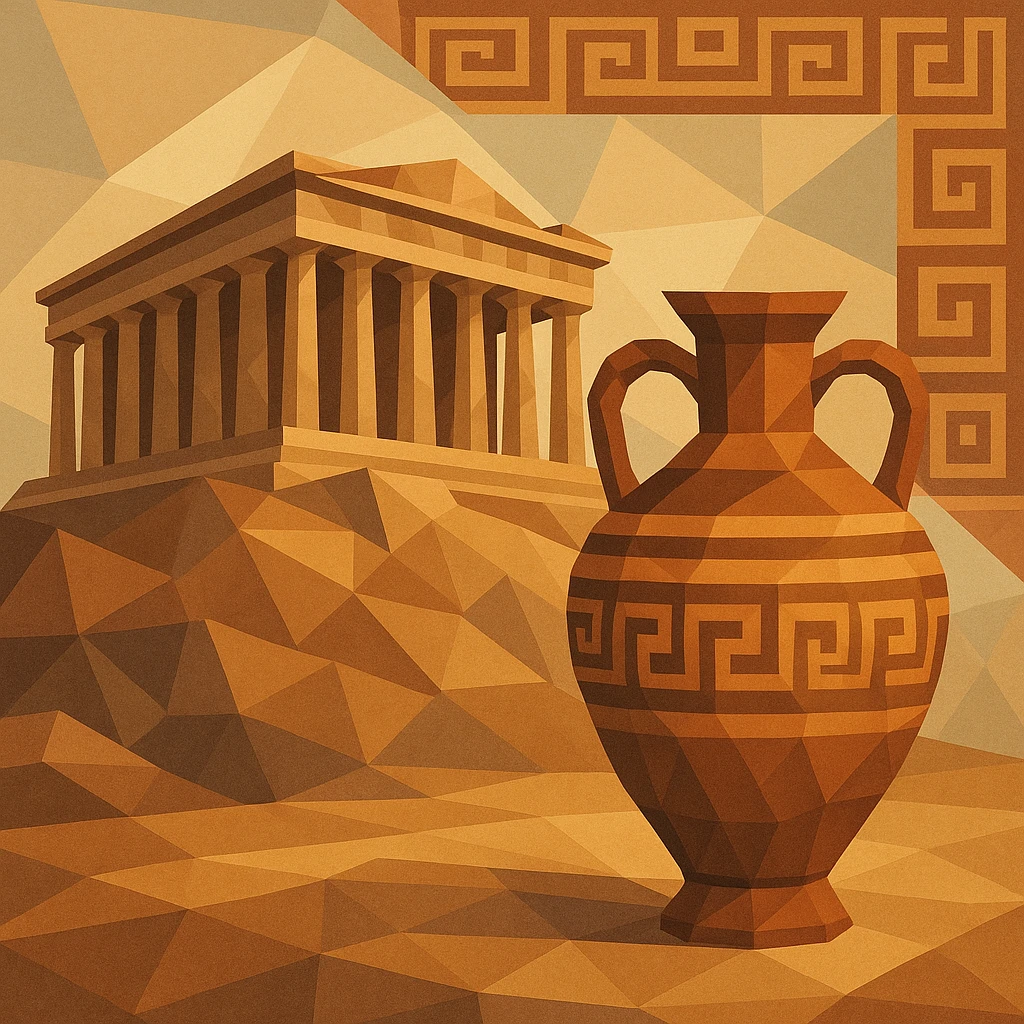 ancient Greece Parthenon, amphora, geometric patterns in polygonal style emoji