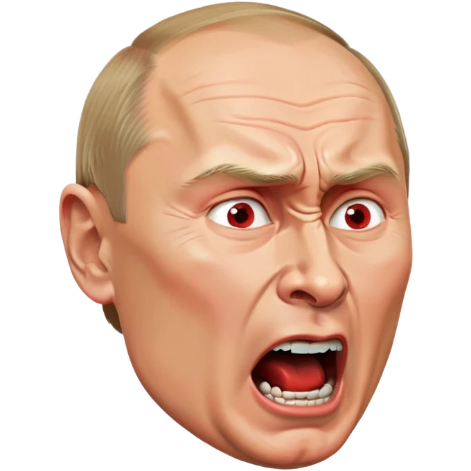 Vladimir Putin face in profile, looking sideways, screaming with intense anger, red face, furious expression emoji