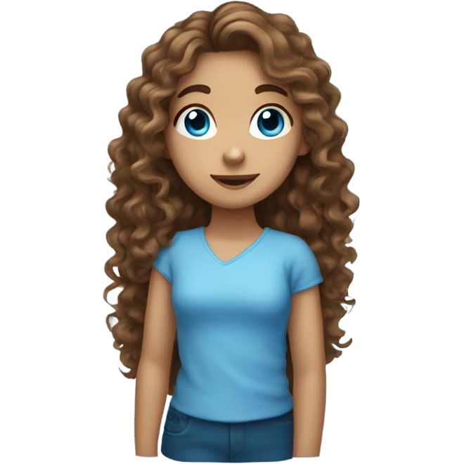 Long curly brown hair blue eyes girl with one arm  emoji