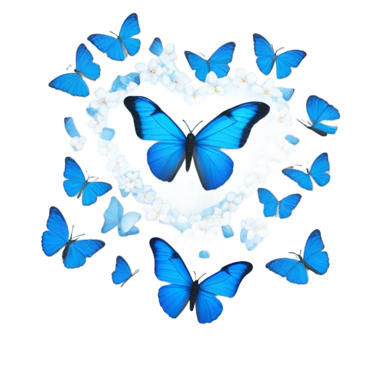 White heart emoji with some blue butterflies turning around it  emoji