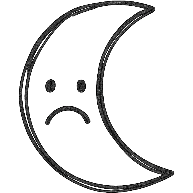 last quarter moon with a sad face, expressive emoji