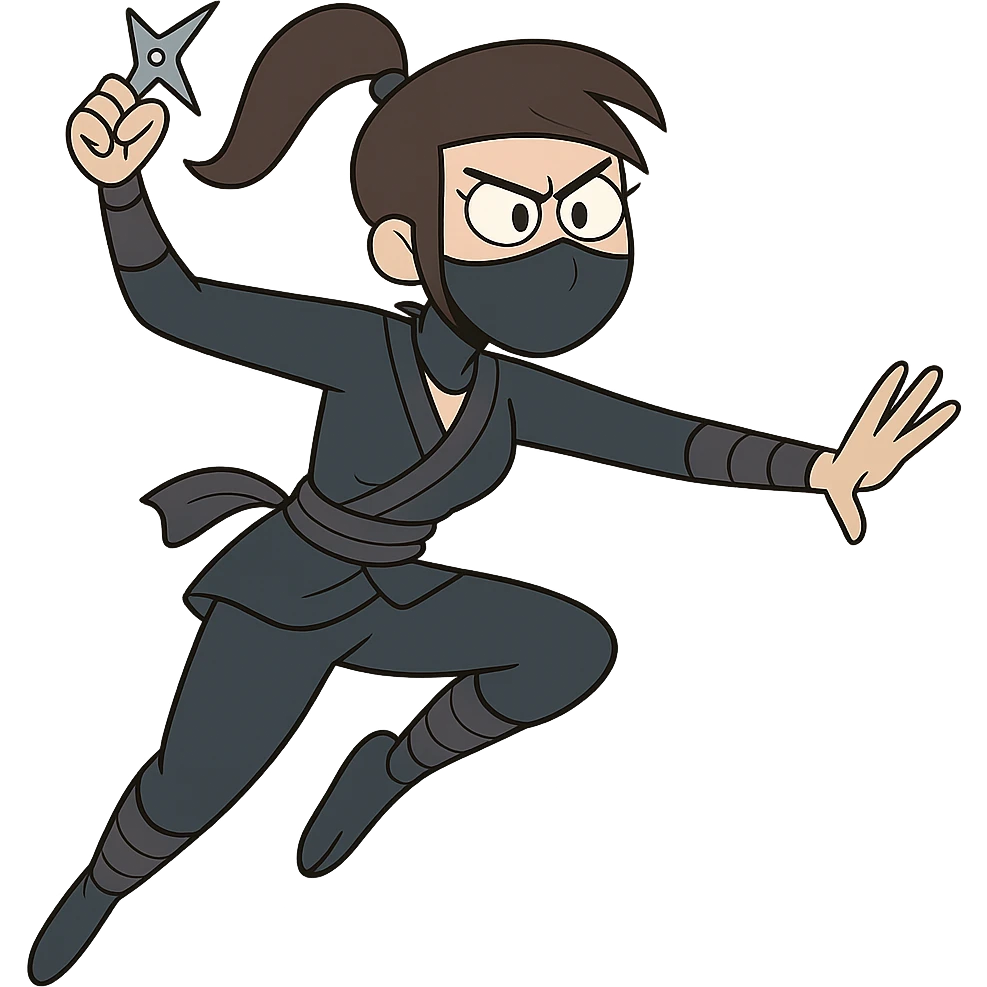 female ninja in a modern cartoon style, dynamic pose emoji