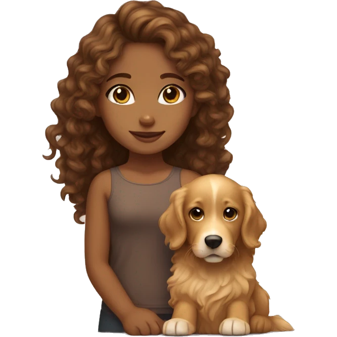 Tan skinned girl with  long brown curly hair with a golden retriever puppy emoji