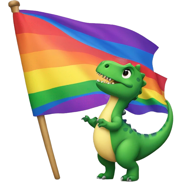 Dinosaur holding a pride flag emoji