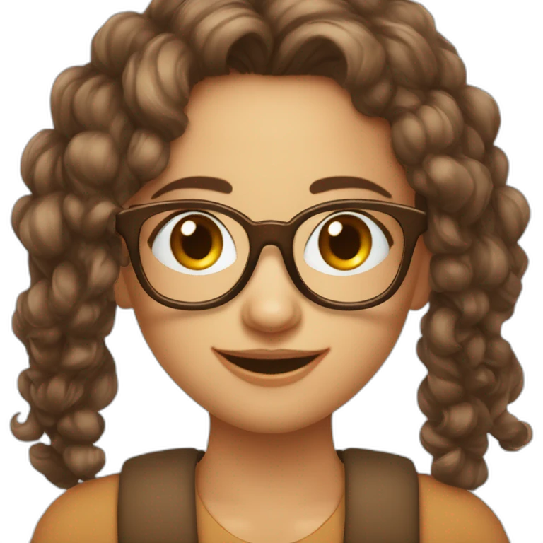 Fille avec lunettes cheveux marrons boucles qui pleure de rire emoji