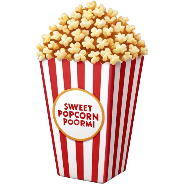 minimalist sweet popcorn emoji style, red and white popcorn box, caramel popcorn emoji