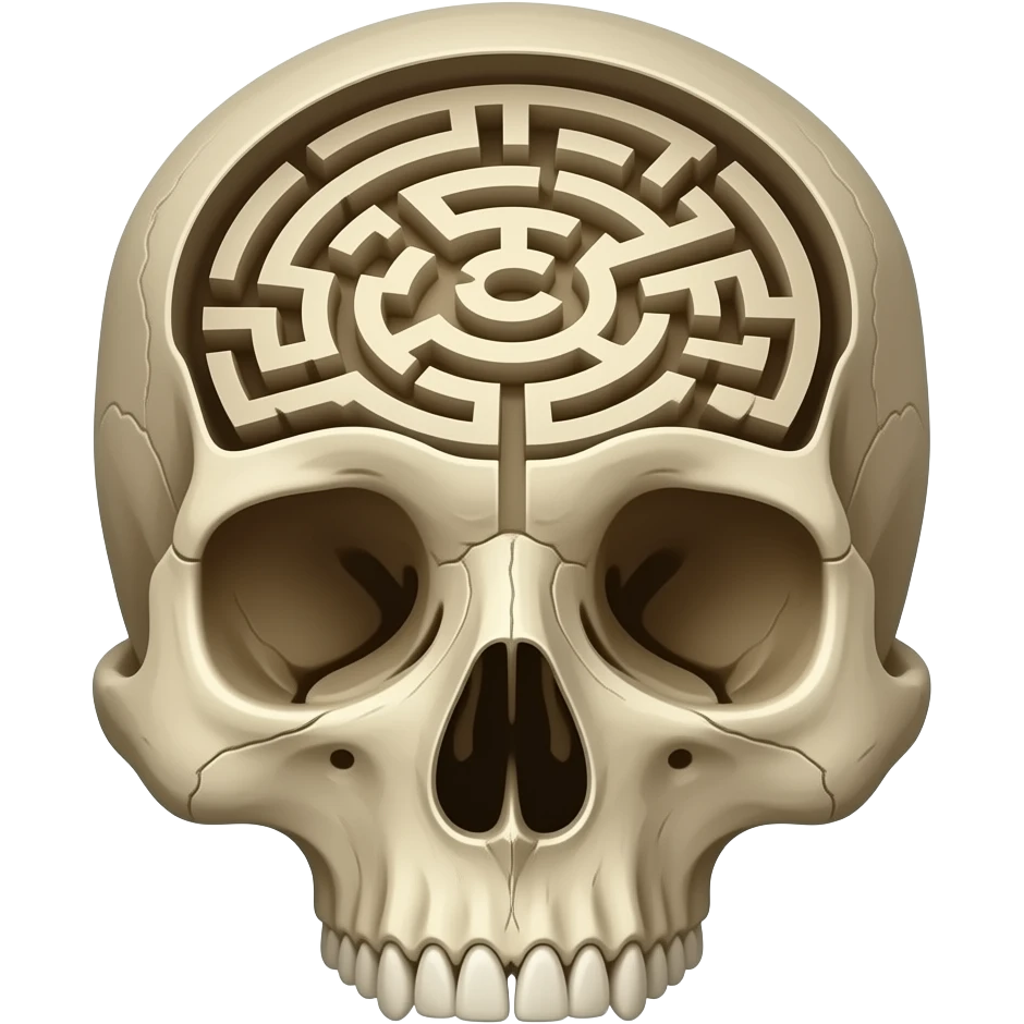 a view from above into the open human head, which contains the space of the ancient labyrinth emoji