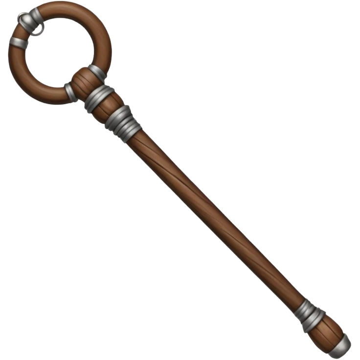 Wooden monk’s staff with metal rings at top. emoji