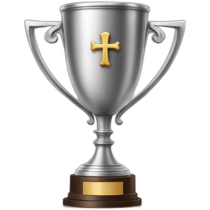 royal empty Christian trophy for the winner with a cross on royal background emoji