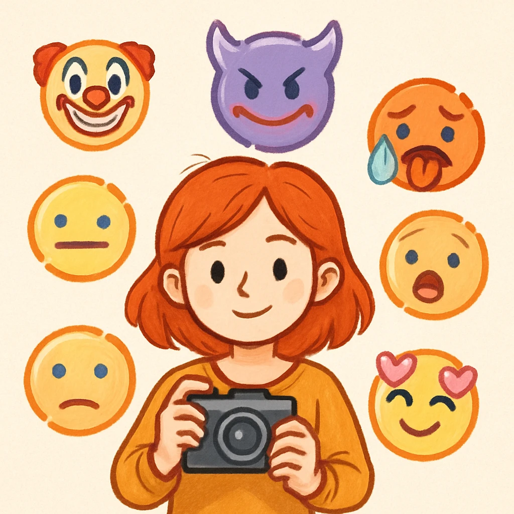 Red head girl with a camera emoji