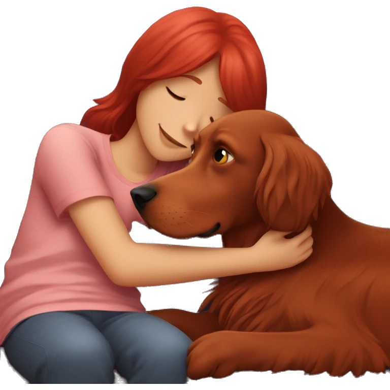 Girl cuddling with red setter on couch emoji