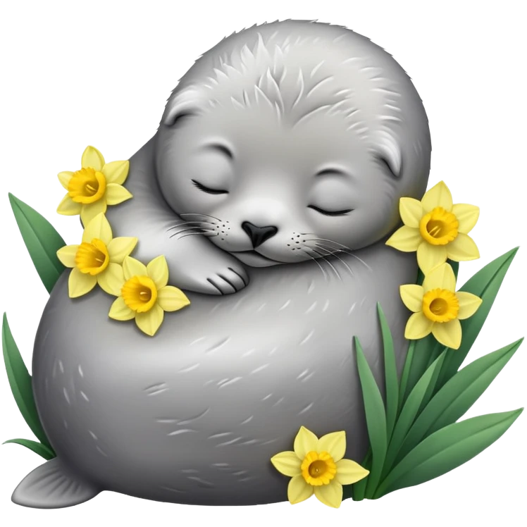 One sleeping baby seal and daffodils  emoji