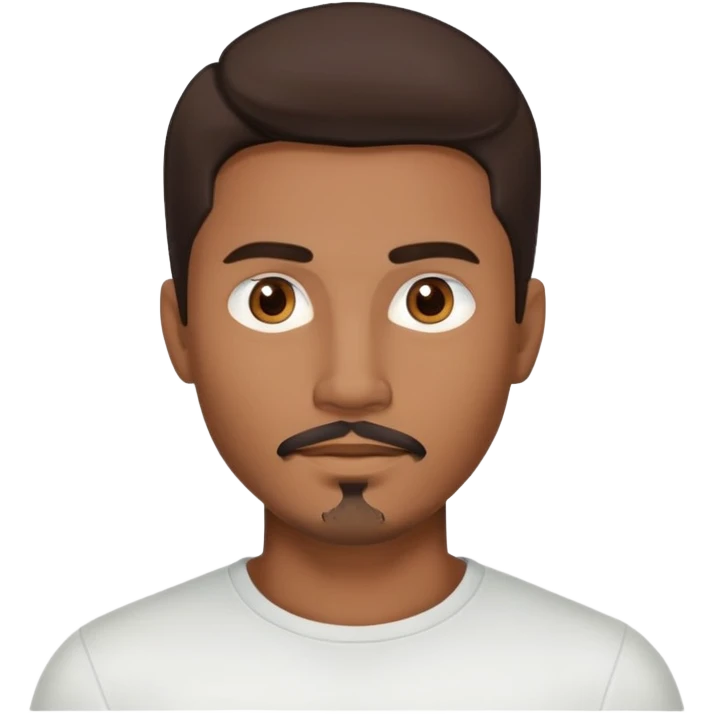 Young man with medium brown skin, mixed-race ethnicity, long dark brown hair with a very defined center part exactly in the middle, goatee, mustache, and medium brown eyes, head only emoji