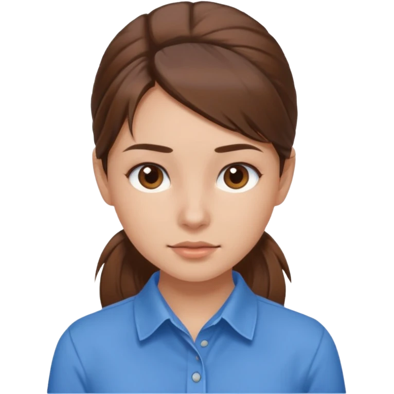 brown hair in a low pony tail with brown eyes girl blue shirt emoji