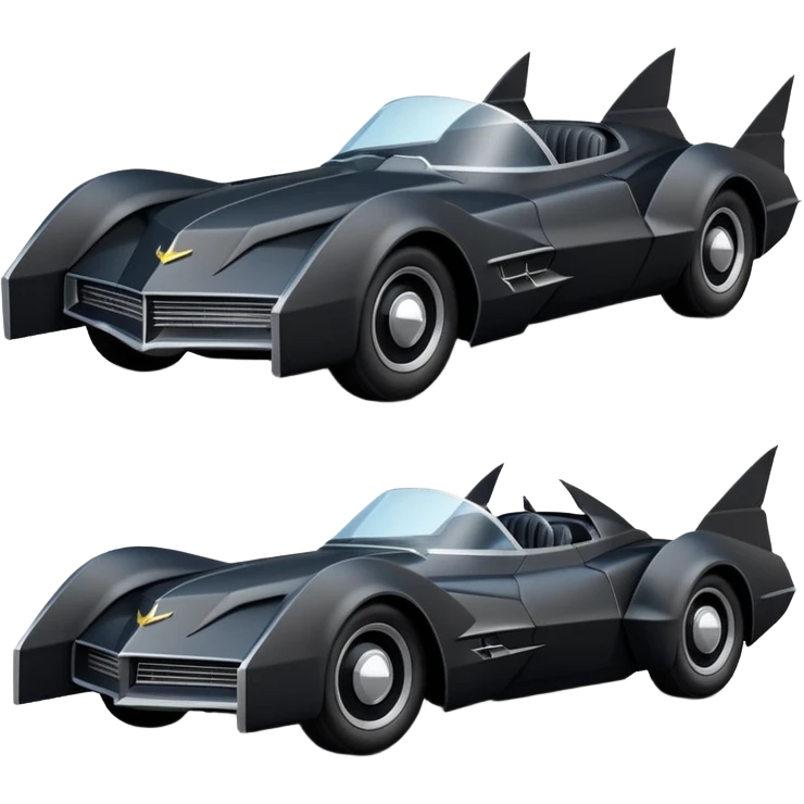  the animated series aerodynamic dark futuristic concept Batmobile loosely based on 1966 Cadillac roadster(flat long straight faceted mechanical body) winged stealthy street hot rod  emoji
