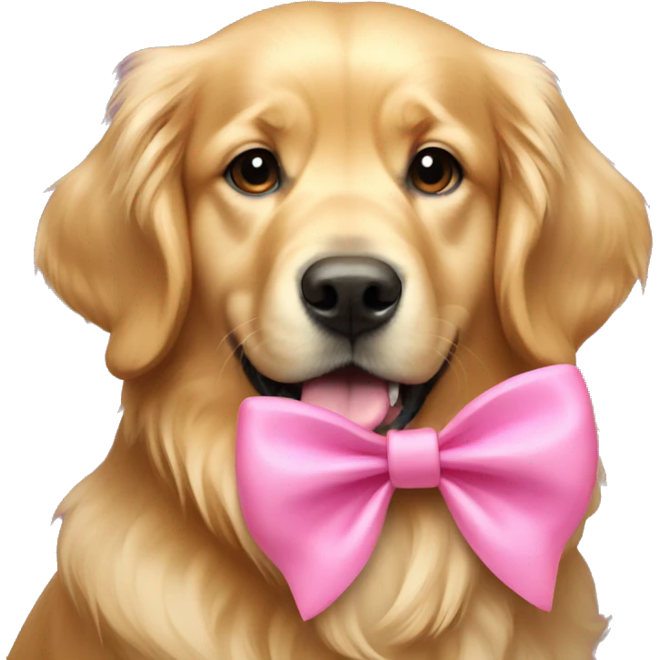 Golden retriever with a pink bow emoji