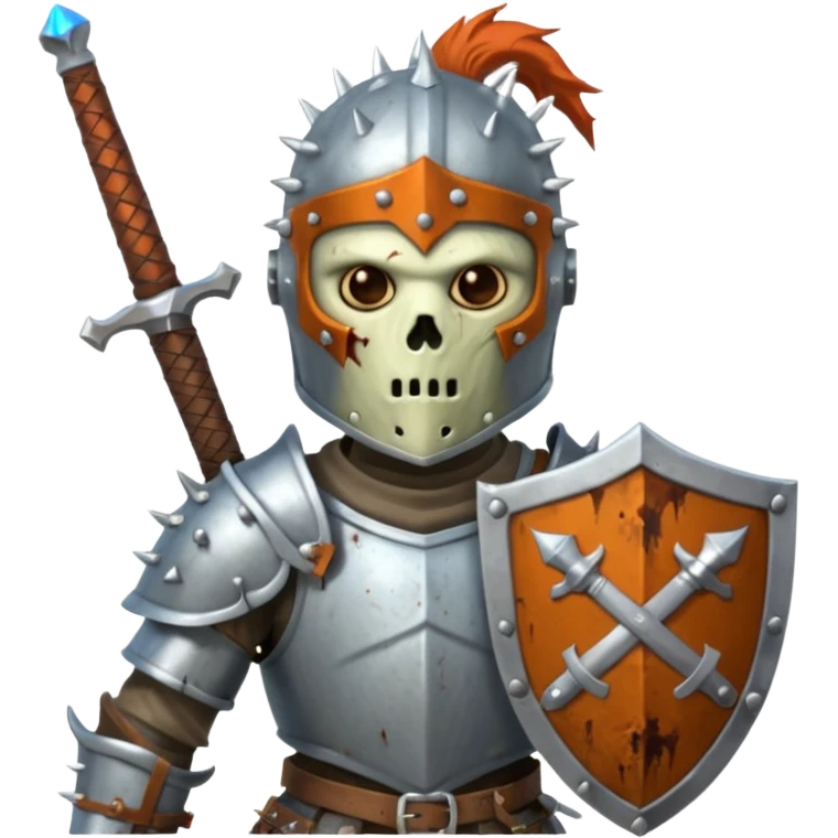 zombie Knight with silver spiky helmet holding sword and shield emoji
