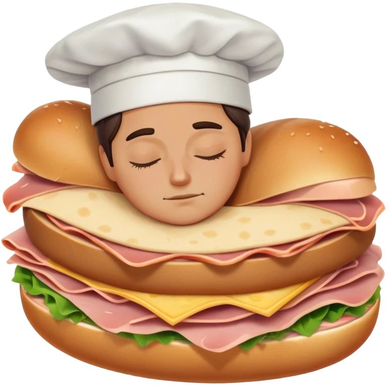 Person sleeping in the middle of a ham sandwich emoji