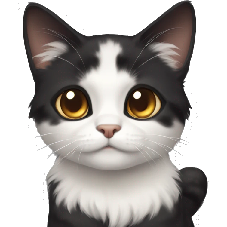 dark calico cat with white chest bug eyes kinda fluffy emoji