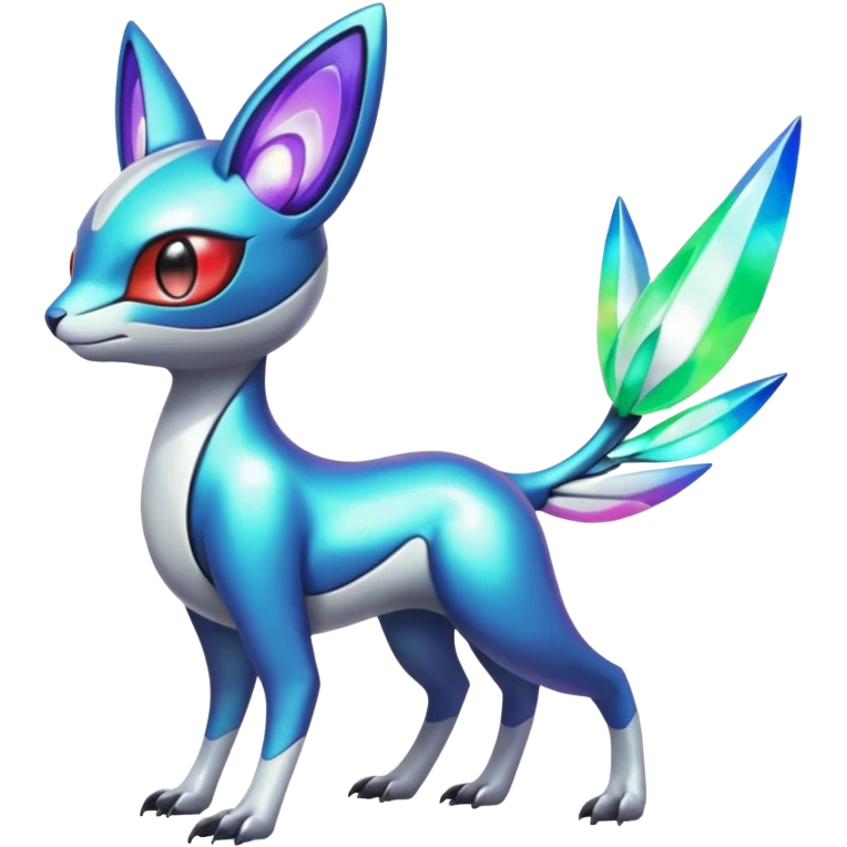 Shiny Colorful Futuristic Vernid-Trico-Meloetta-Latias-Koraidon-Peppercat-Protogen-Pokémon-Digimon-Fakémon-fusion-hybrid-creature emoji