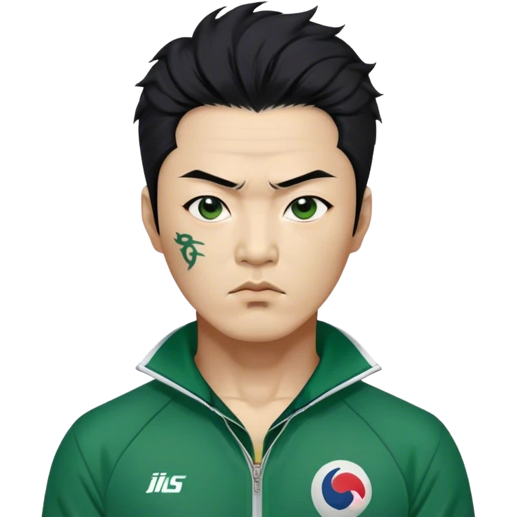 Jang Deok-su , Age: Late 40s
Appearance: A fierce man with tattoos, A large black hair, have a tattoo on his neck.
Outfit: Green player tracksuit emoji