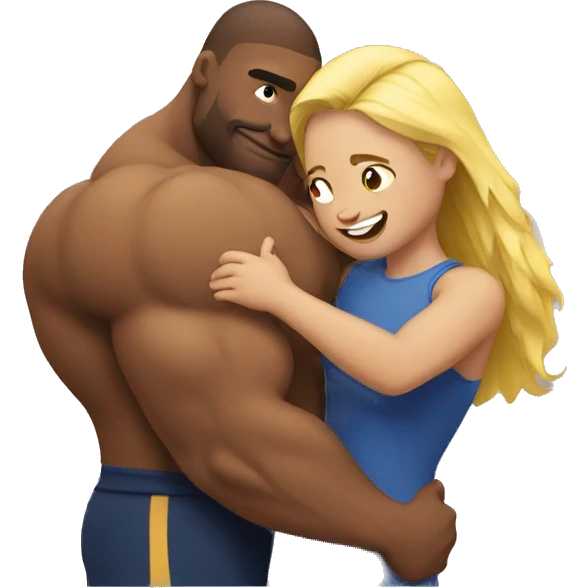 girl and muscle man hug emoji