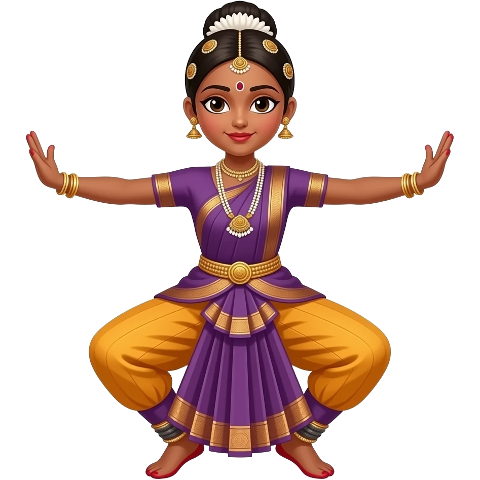 Light brown skin girl in a bharatnataym dress doing some type of advanced pose emoji