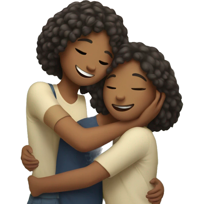 happy girls hugging in nature emoji