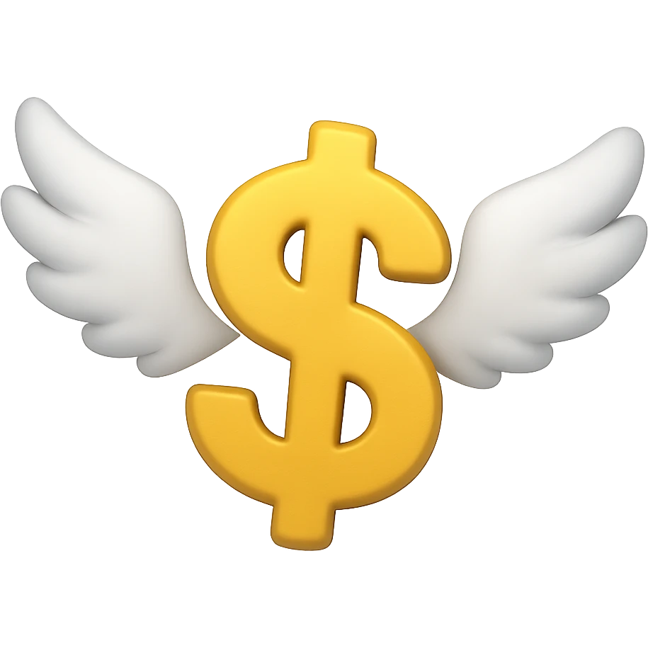 dollar sign emoji with wings flying emoji