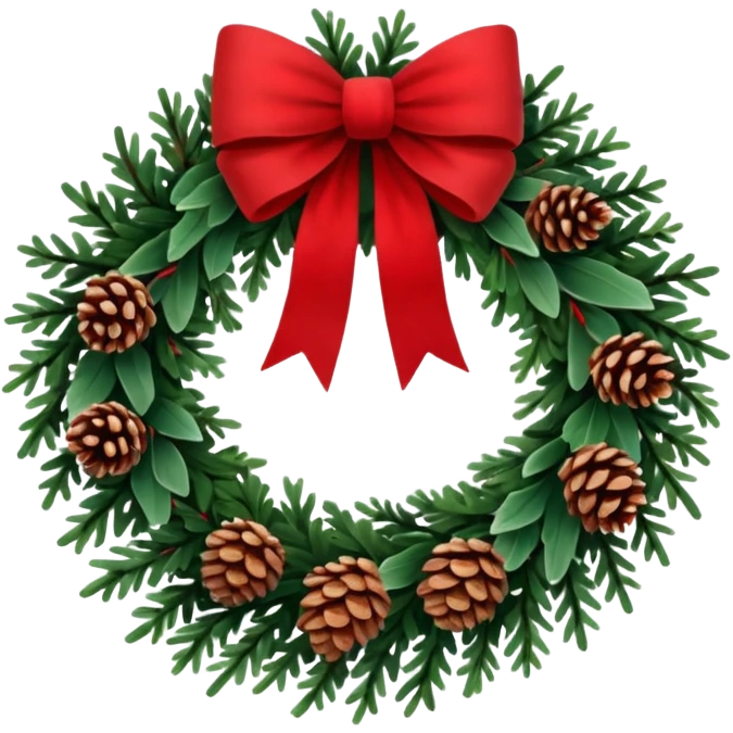 Christmas wreath with long bow and pinecones emoji