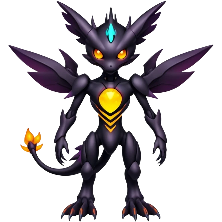 futuristic dark shadowy evil neon-glowing warm-colored Fakémon-Digimon-hybrid-creature (full body) emoji