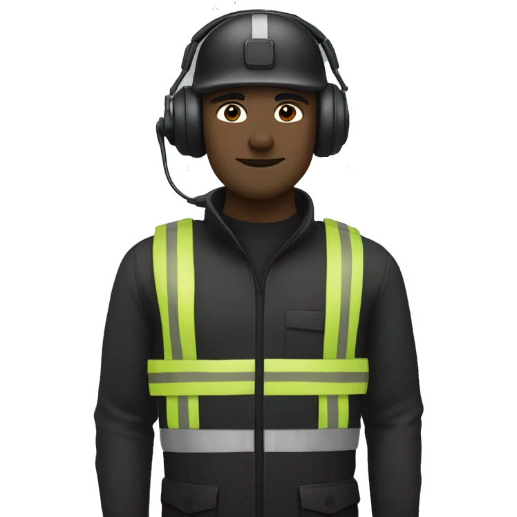 operator dressed in black with a milatary helmet, without glasses, wearing a headset, ready to respond to alerts, preferably male white emoji