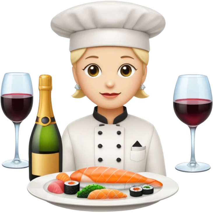 Set of 10 emojis for a luxury catering, food , wines and sparkling, chef, waiter emoji